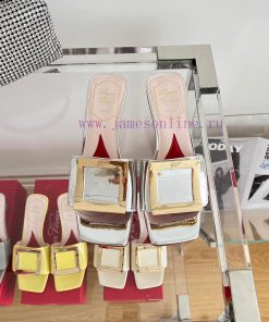 ️️* 𝓥/Biki Love 4.5cm metal buckle patent leather high heels-Elephant Grey Silver New Blue Yhy8imb62
