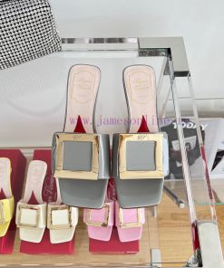 ️️* 𝓥/Biki Love 4.5cm metal buckle patent leather high heels-Elephant Grey Silver New Blue Yt5hwkiex