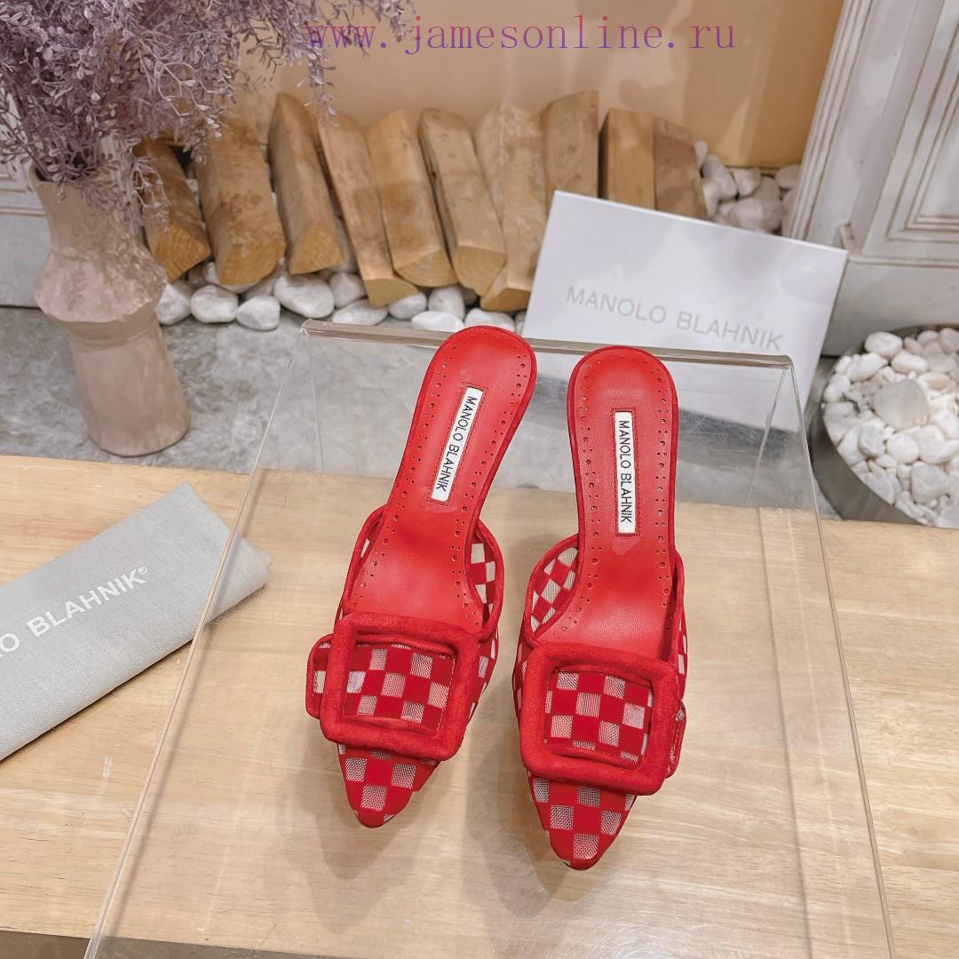 🤍MANOLO BLAHNlK 2024 The new Mb fashionable women's high-heeled checkered cloth M ü ller sleffq7mkr - Image 2