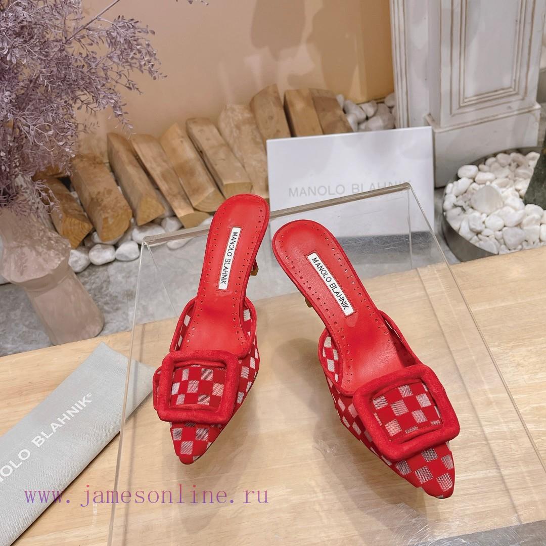 🤍MANOLO BLAHNlK 2024 The new Mb fashionable women's high-heeled checkered cloth M ü ller sleffq7mkr - Image 3