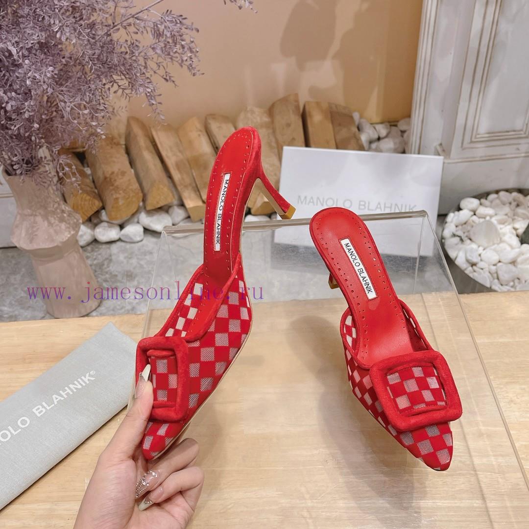 🤍MANOLO BLAHNlK 2024 The new Mb fashionable women's high-heeled checkered cloth M ü ller sleffq7mkr - Image 4