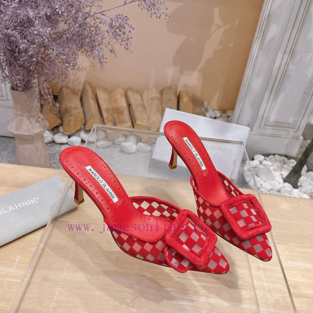 🤍MANOLO BLAHNlK 2024 The new Mb fashionable women's high-heeled checkered cloth M ü ller sleffq7mkr - Image 7