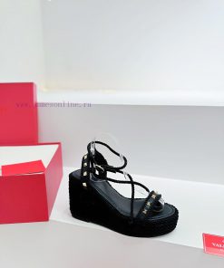 Valentino's new riveted hemp rope woven wedge heel sandals Simple and super versatile Perfeckfceltfv