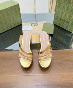 Gucci/Gucci2024 Summer New Product Waterproof Platform Gold Chain Sandals Slope Heel Thick B6449kxku