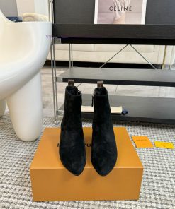 LV donkey brand 2024 autumn and winter new style thick heel short boots pointed bare bootsIlqa6hi4c