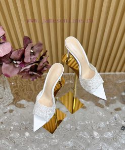 Gianvito Rossi 2024 Classic Pointed Embroidered Lace High Heels Half Dragged————————————Its hd4fjutx