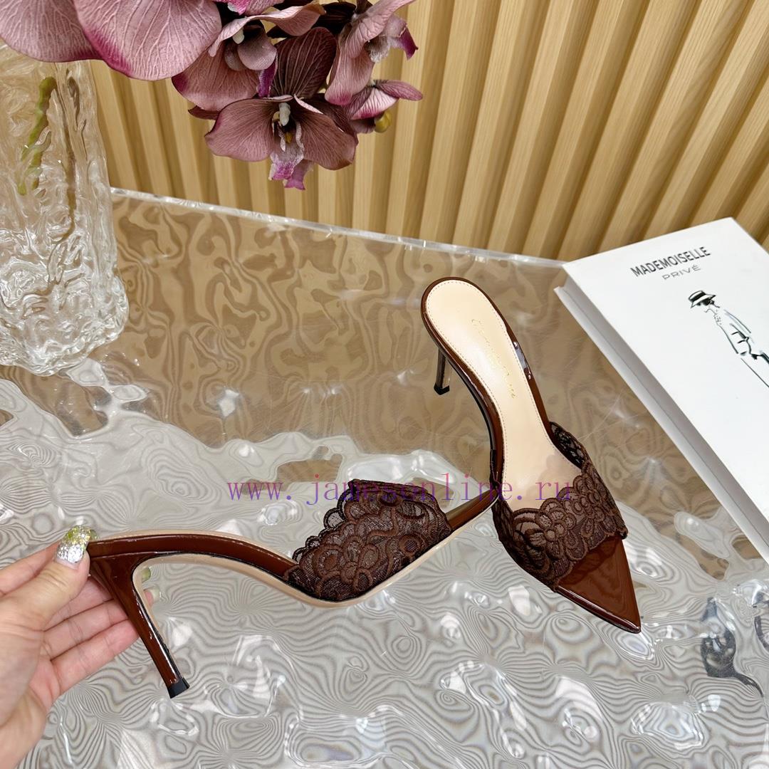 Gianvito Rossi 2024 Classic Pointed Embroidered Lace High Heels Half Dragged————————————Its j5ju6arv - Image 7