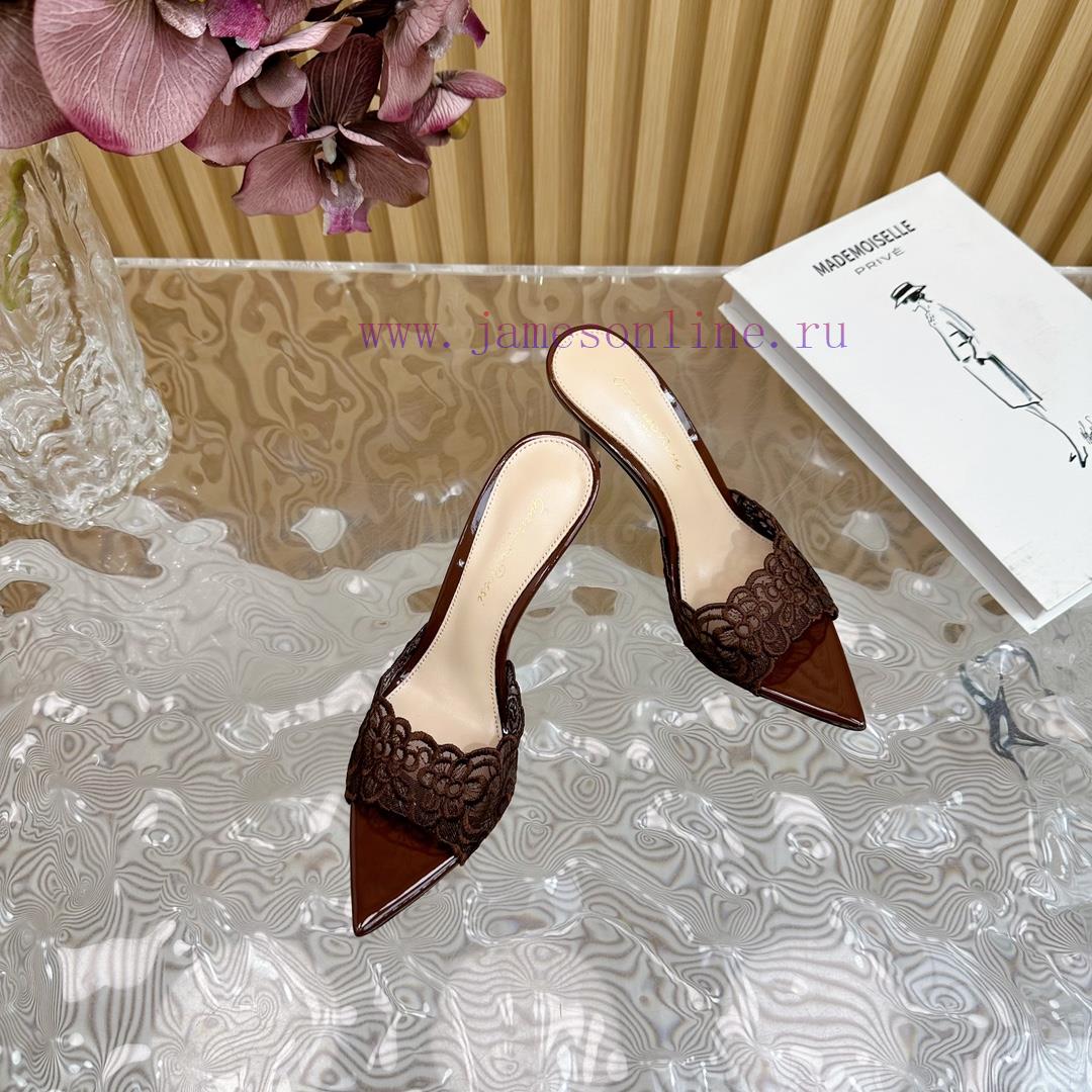 Gianvito Rossi 2024 Classic Pointed Embroidered Lace High Heels Half Dragged————————————Its j5ju6arv - Image 8