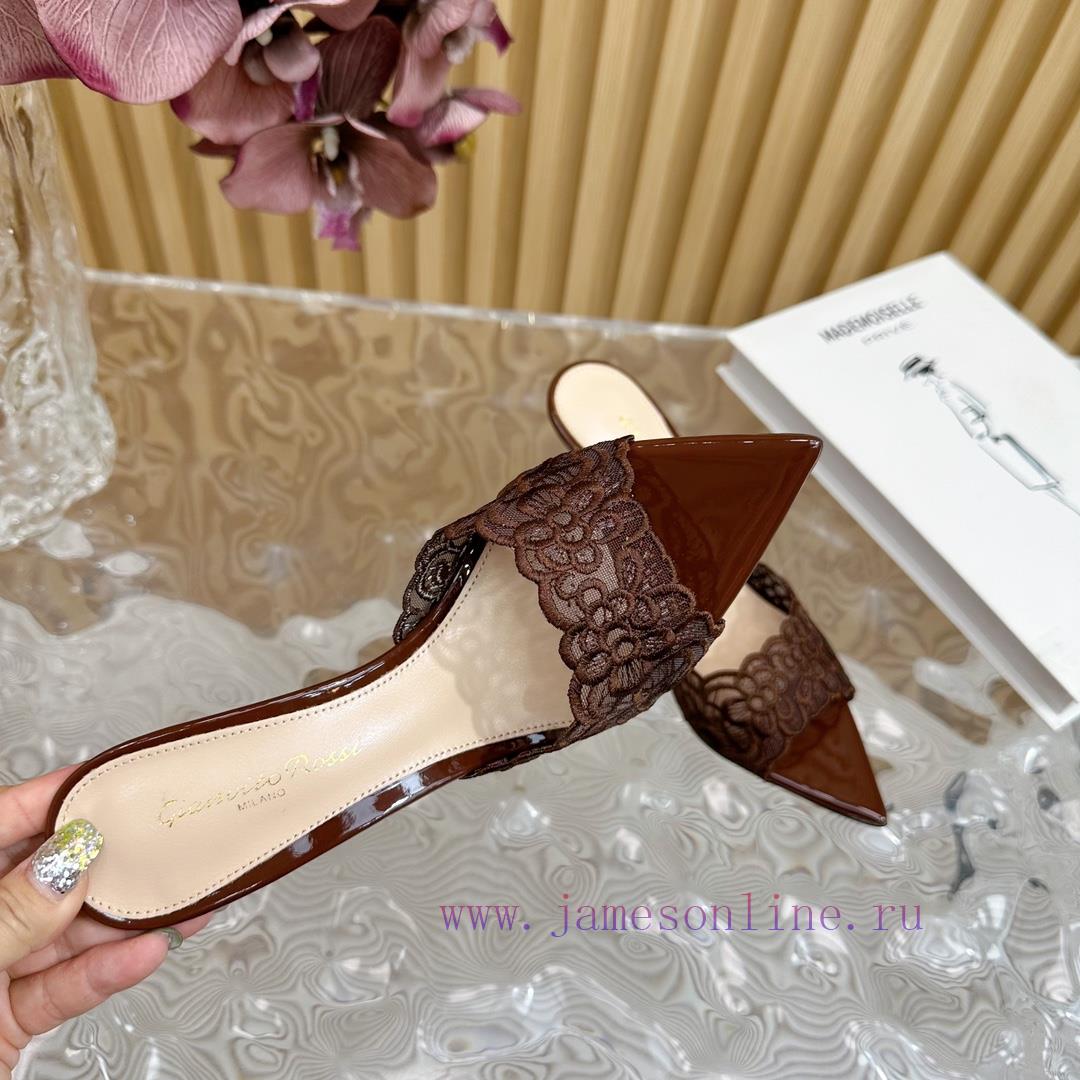 Gianvito Rossi 2024 Classic Pointed Embroidered Lace High Heels Half Dragged————————————Its j5ju6arv - Image 10