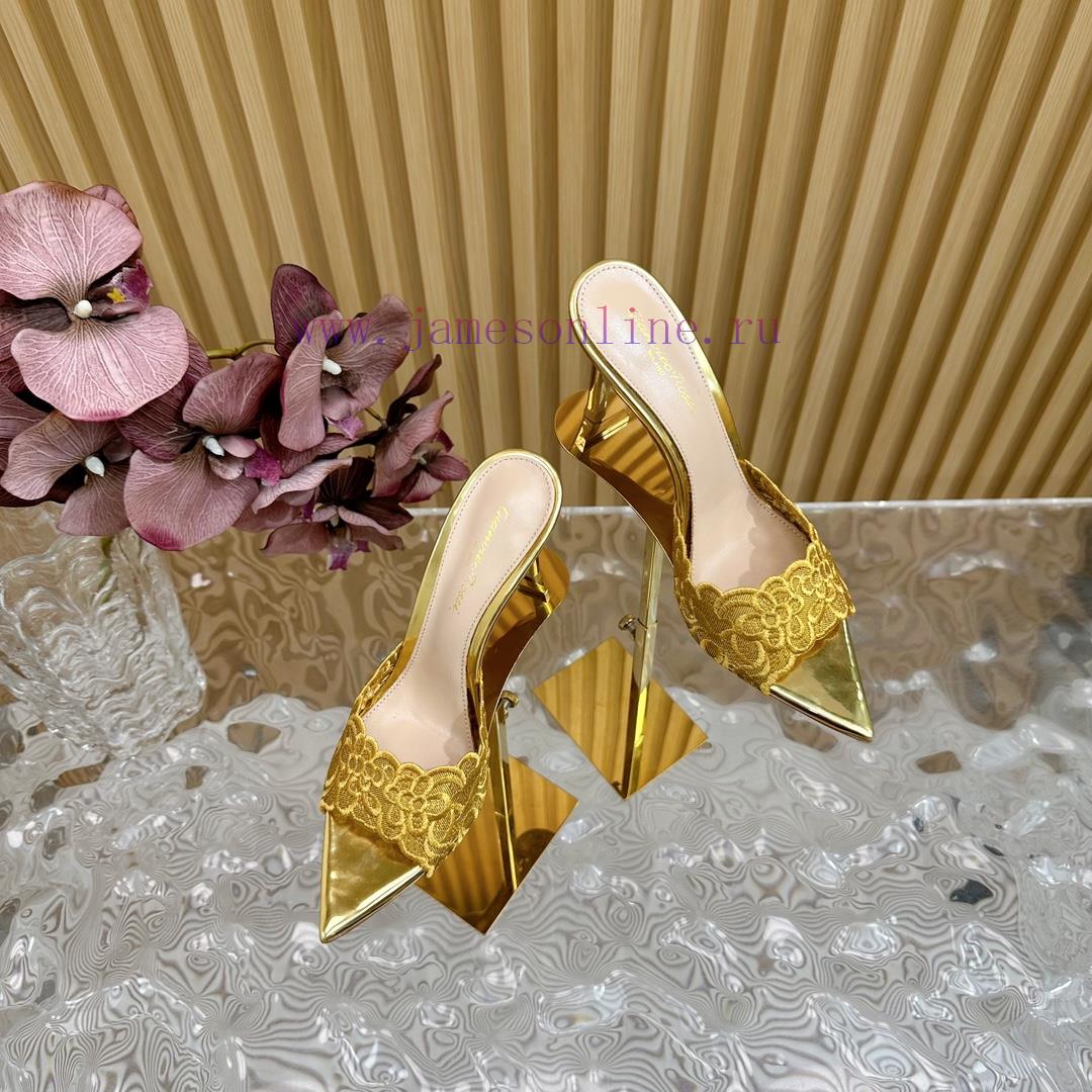 Gianvito Rossi 2024 Classic Pointed Embroidered Lace High Heels Half Dragged————————————Its uqjdzx6k