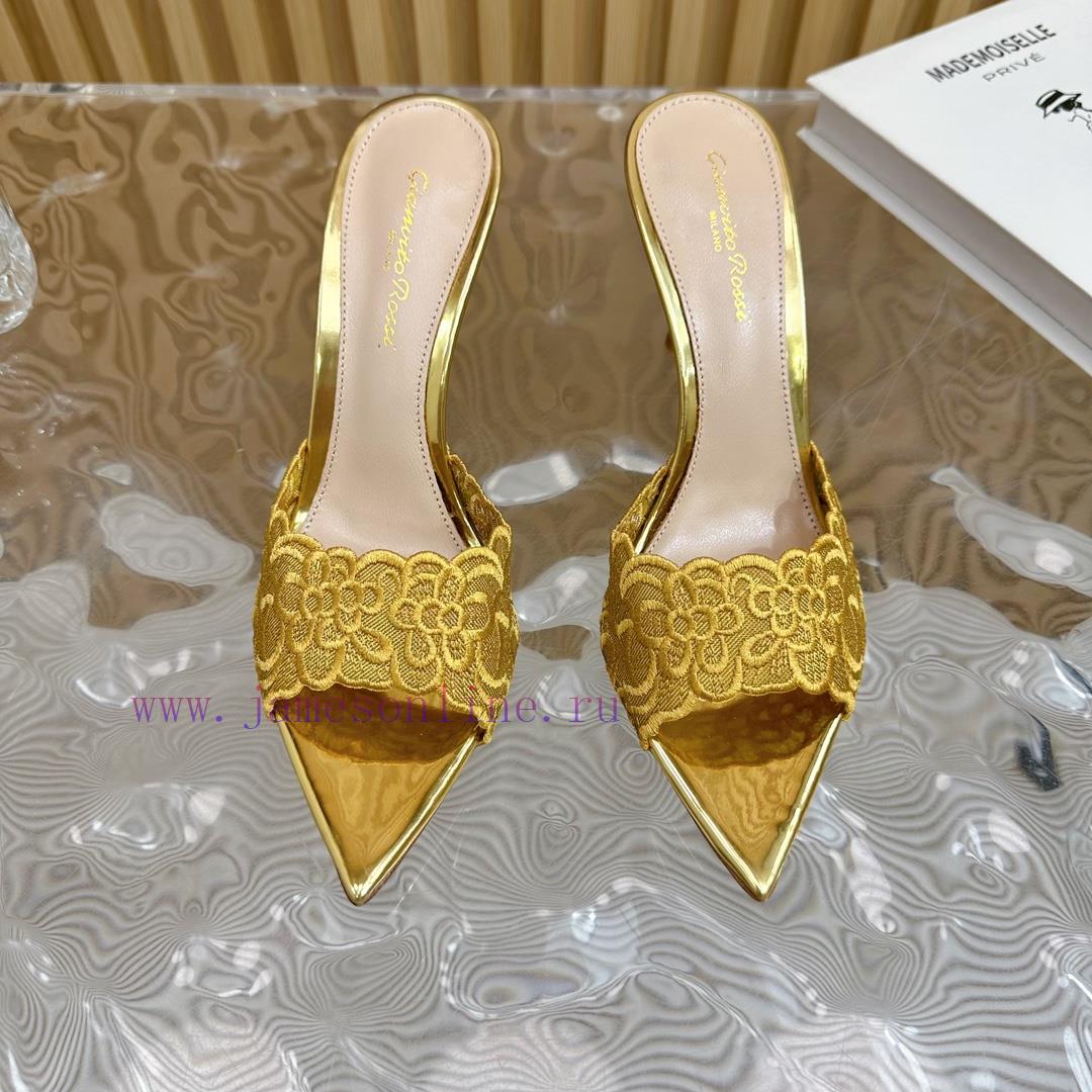 Gianvito Rossi 2024 Classic Pointed Embroidered Lace High Heels Half Dragged————————————Its uqjdzx6k - Image 4