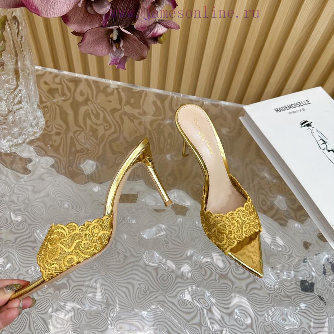 Gianvito Rossi 2024 Classic Pointed Embroidered Lace High Heels Half Dragged————————————Its uqjdzx6k - Image 5