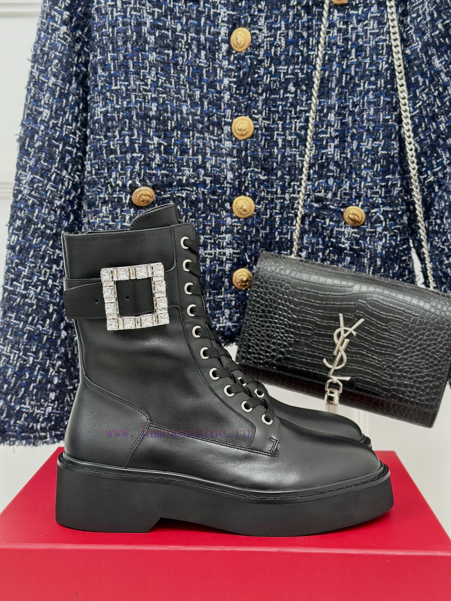 Roger Vivier | RV Classic Autumn/Winter Water Diamond Square Button Thick Bottom Short Bootsl6x41qd8