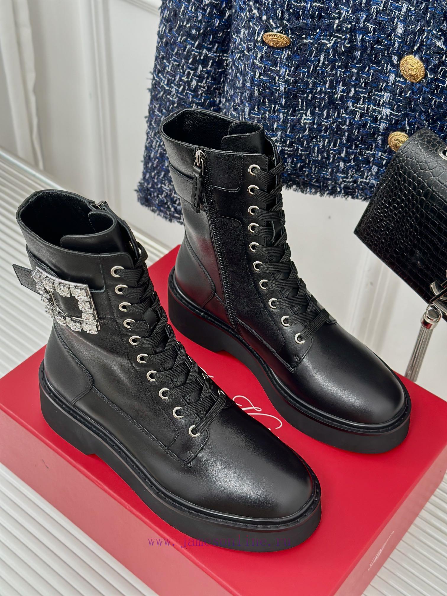 Roger Vivier | RV Classic Autumn/Winter Water Diamond Square Button Thick Bottom Short Bootsl6x41qd8 - Image 4
