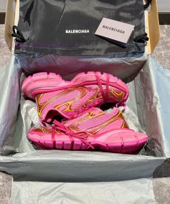 Top Balenciaga 3xl mesh distressed lace up low top dad shoes in pink and yellow. The exteriohjtozeyi