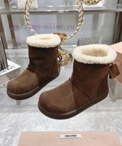 MiuMiu 2024 Autumn/Winter Fashion Style Strapped Wool Short Boots Snow Boots Fury ShoesFrequvc4r7n9r