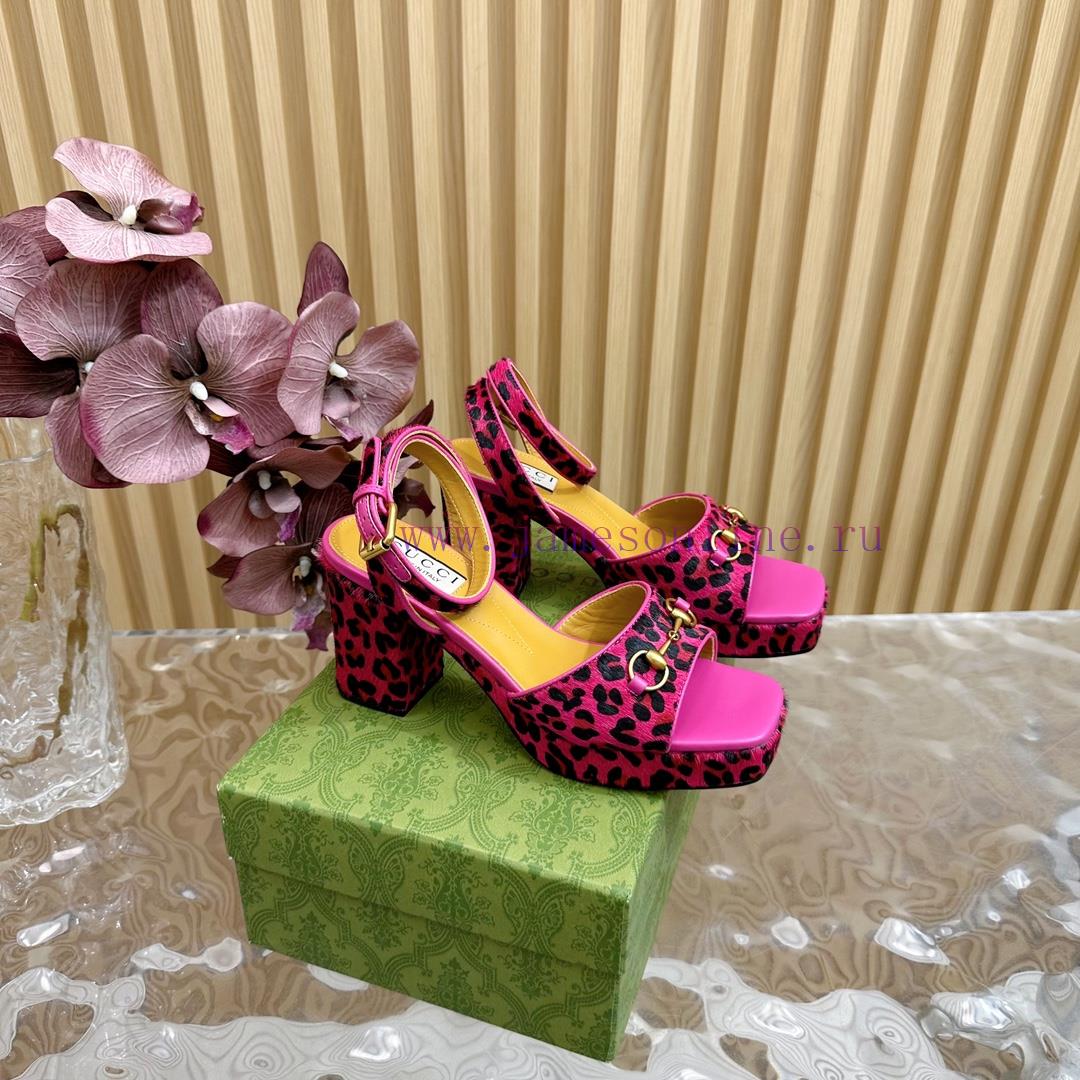 The new 2024 spring/summer GUCCI leopard print horsehair Gucci water platform coarse heel ho792yui44