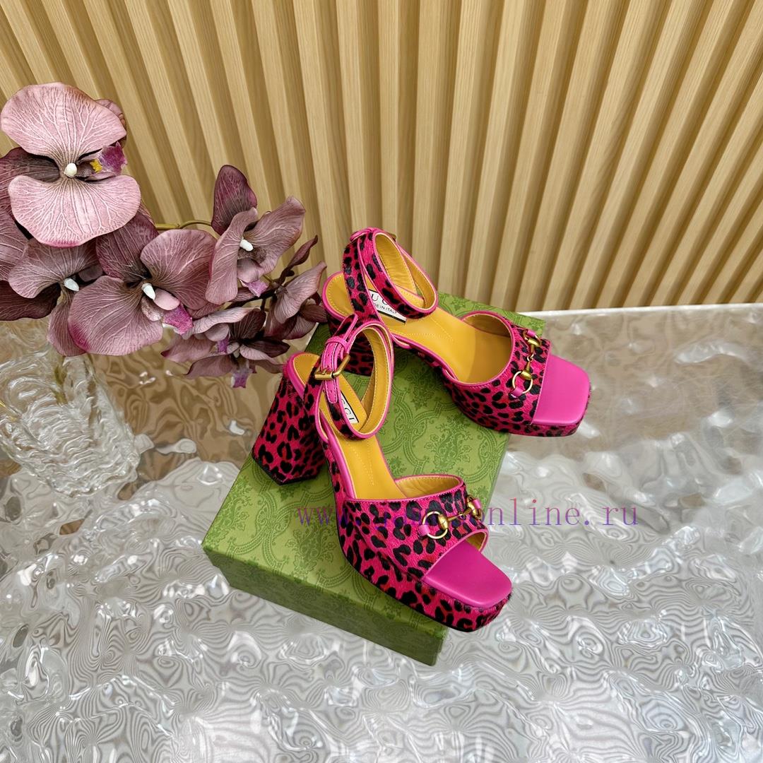 The new 2024 spring/summer GUCCI leopard print horsehair Gucci water platform coarse heel ho792yui44 - Image 3