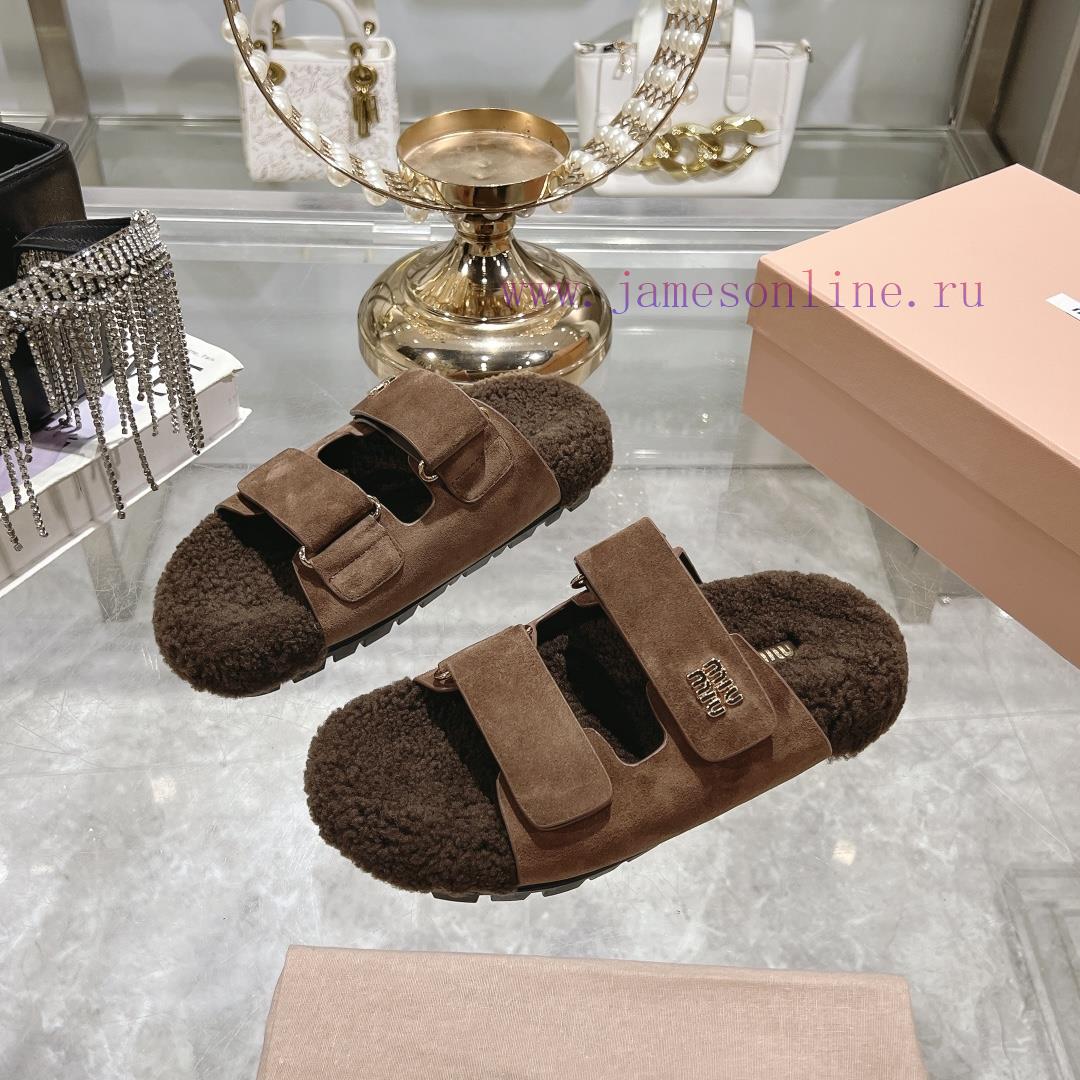 Miu Home 2024 Autumn/Winter New Wool SlippersSuper comfortable Miu fur mop, simple, beautifu7nghwtea - Image 3