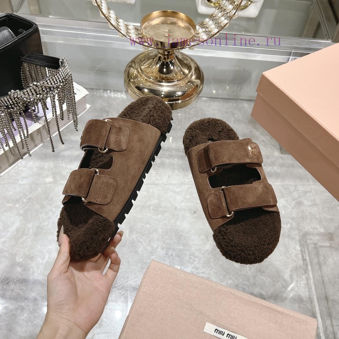 Miu Home 2024 Autumn/Winter New Wool SlippersSuper comfortable Miu fur mop, simple, beautifu7nghwtea - Image 5