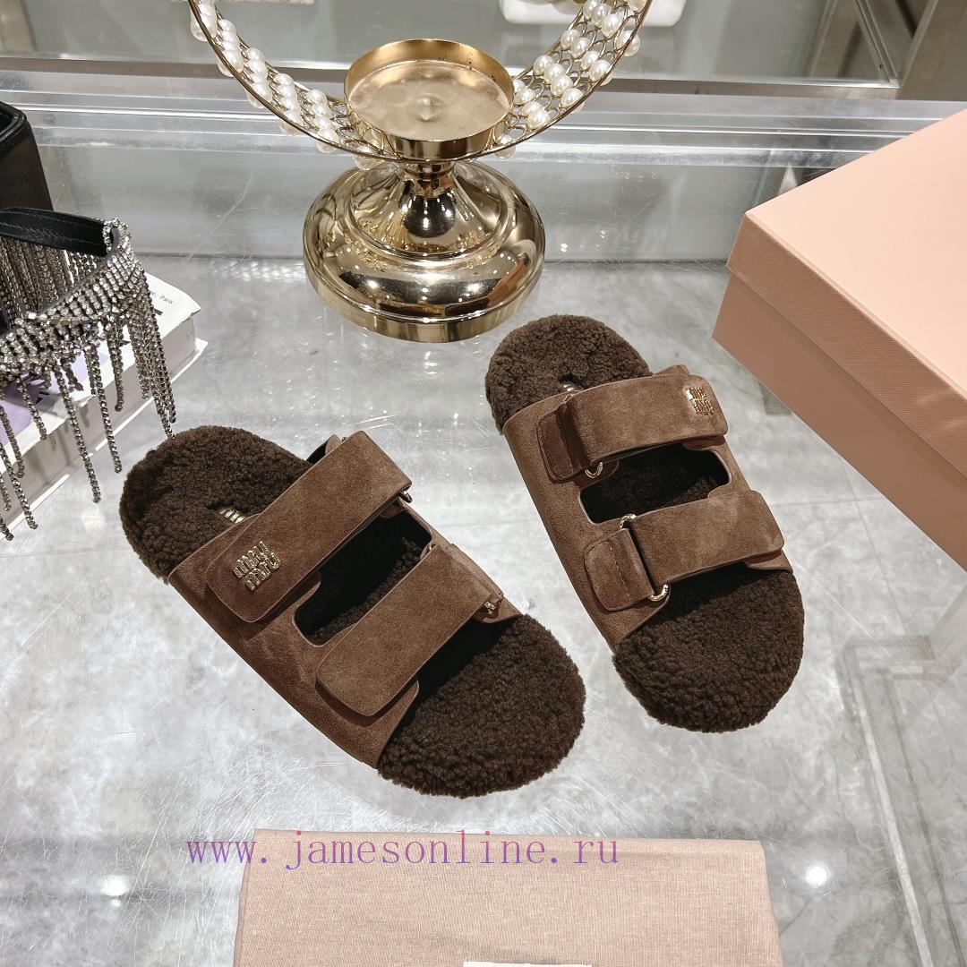 Miu Home 2024 Autumn/Winter New Wool SlippersSuper comfortable Miu fur mop, simple, beautifu7nghwtea - Image 7