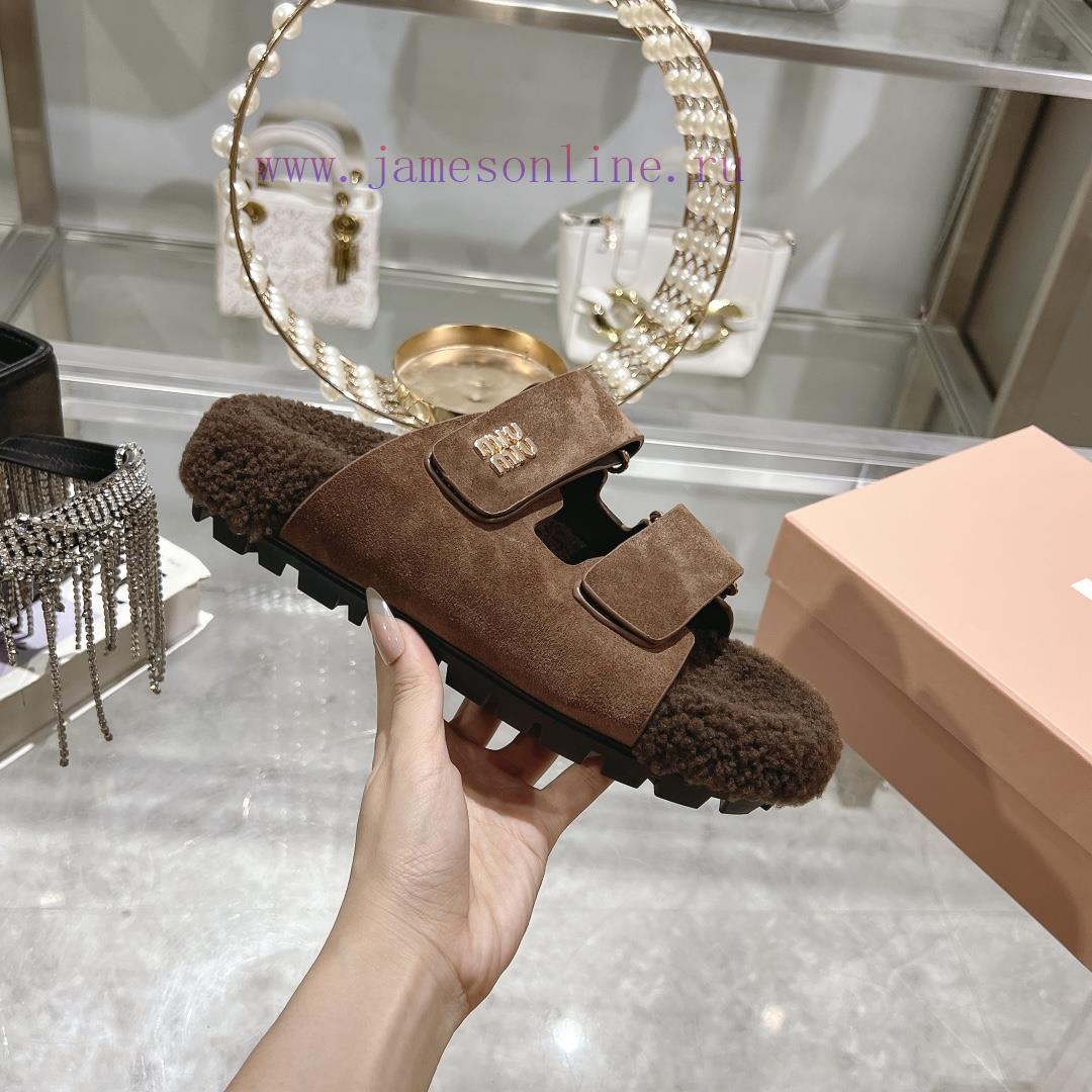 Miu Home 2024 Autumn/Winter New Wool SlippersSuper comfortable Miu fur mop, simple, beautifu7nghwtea - Image 8