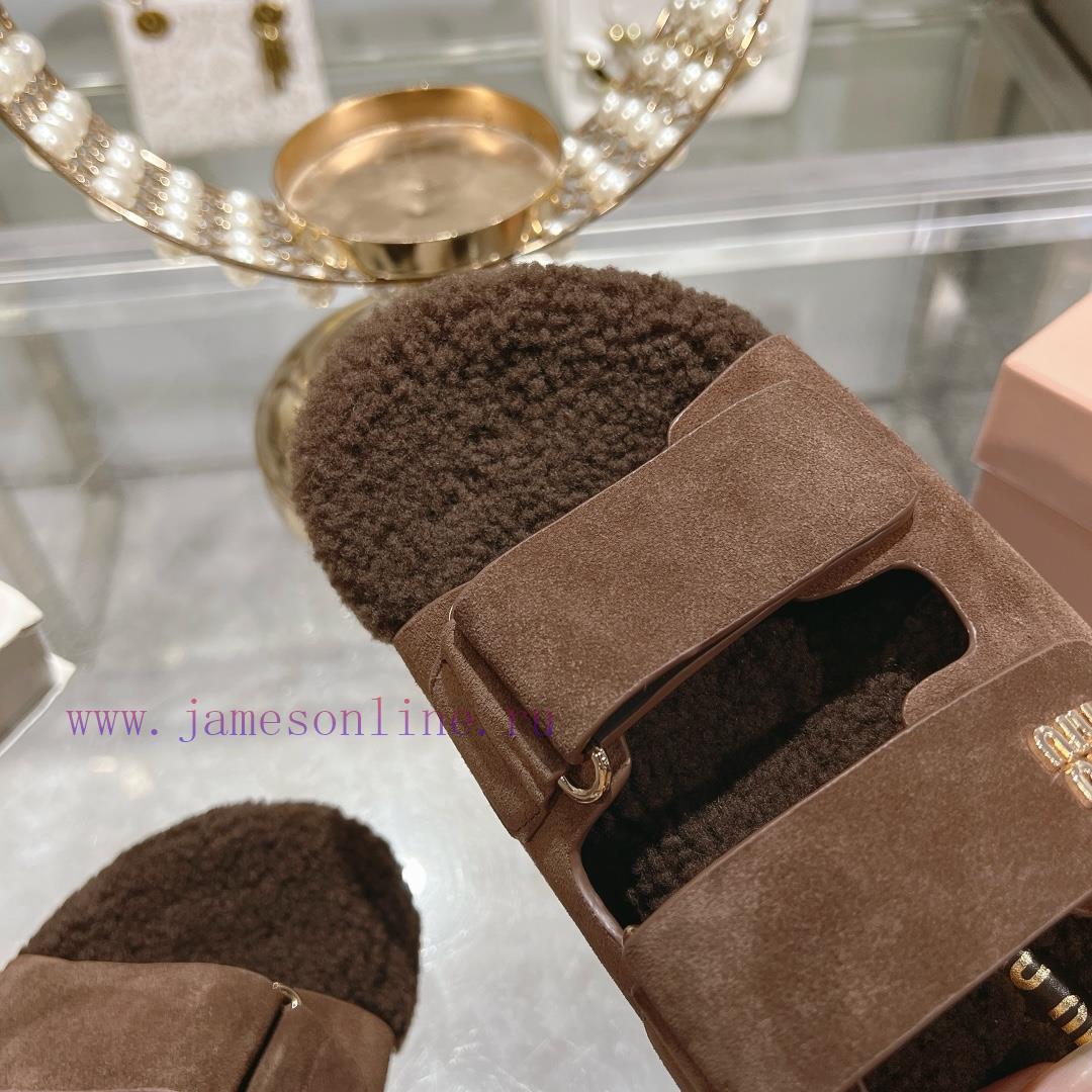 Miu Home 2024 Autumn/Winter New Wool SlippersSuper comfortable Miu fur mop, simple, beautifu7nghwtea - Image 9