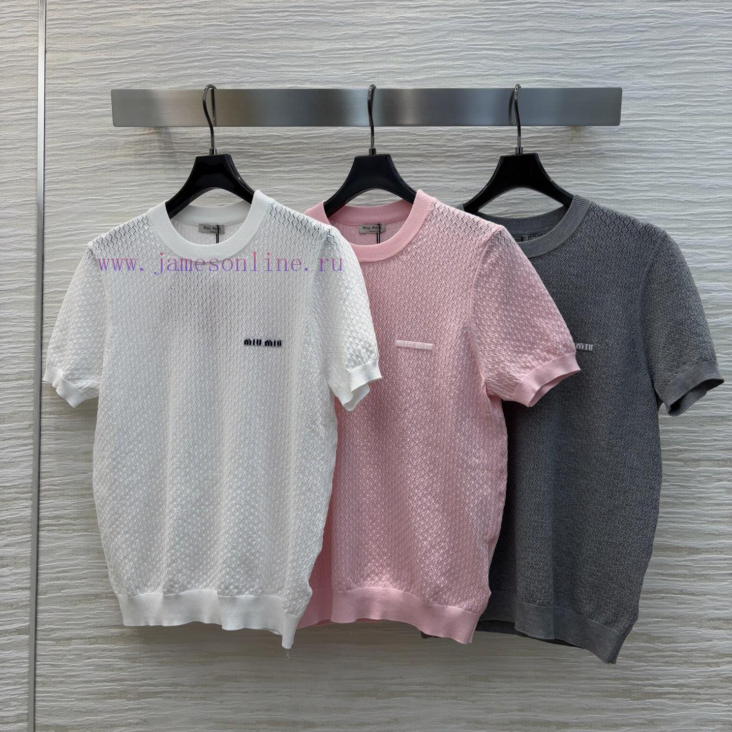 CT77526 Miu Miu Miu Miu 25 Spring And Summer New Hollow Knitted Short Sleeve Top Fashionable An obxvdi2a - Image 2