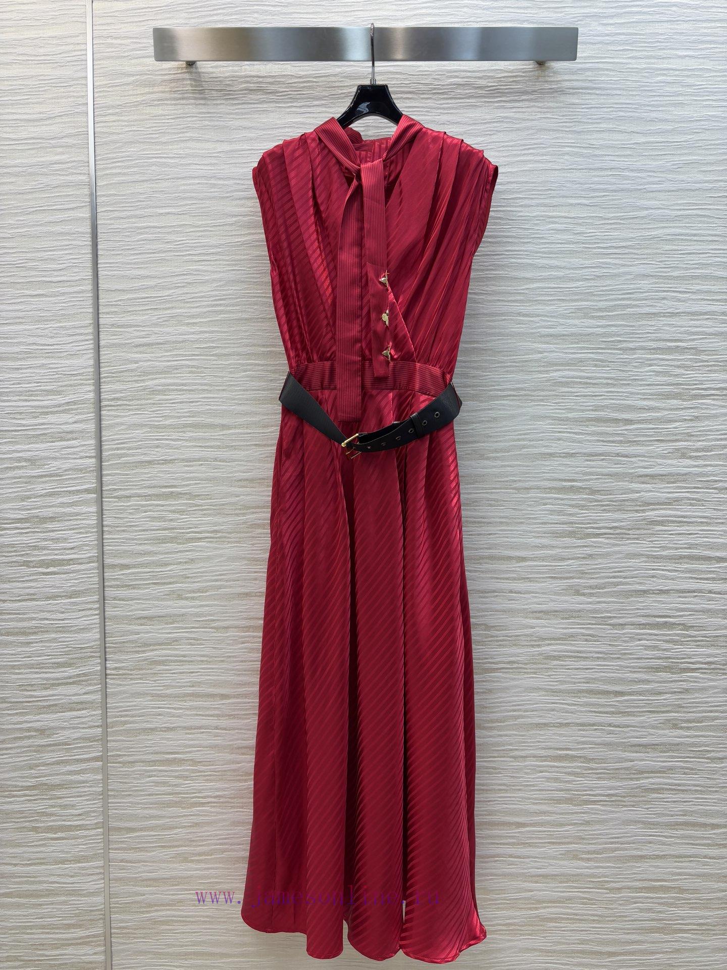 CL77530 Louis Vuitton 25 Spring/Summer Red Ribbon Sleeveless Dress With Pinch Cut Creating A Dy o8adlye8 - Image 2