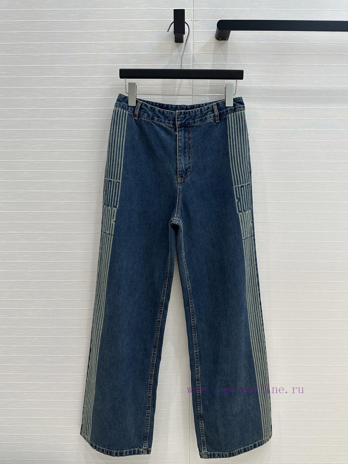 🤞 BK77535 Miss Dior Jacquard Strip Side Straight Leg Jeans Original Custom Retro Original Color cxao3e30 - Image 2