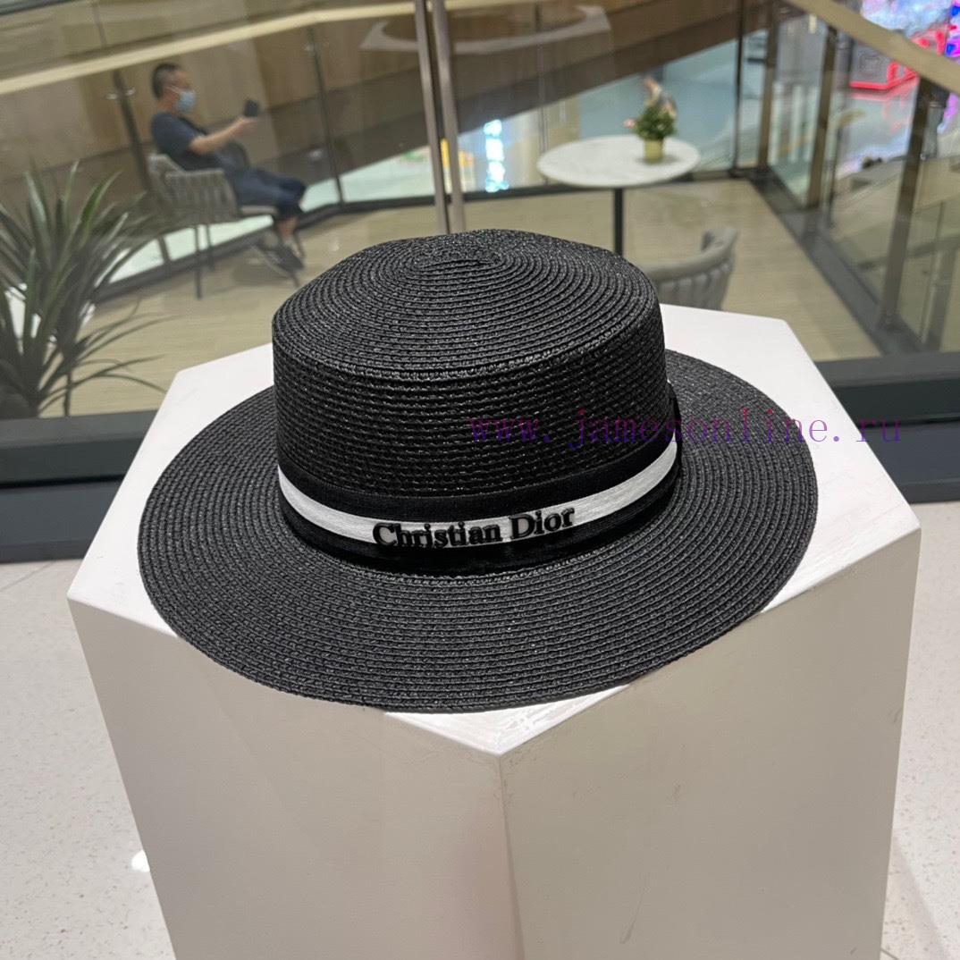 Dior's new straw hat, flat top bucket hat, black and white Mica with a head circumference of70eiramj - Image 3