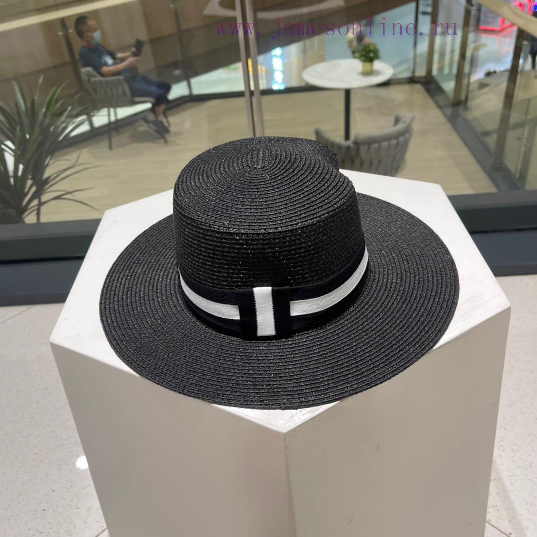 Dior's new straw hat, flat top bucket hat, black and white Mica with a head circumference of70eiramj - Image 4