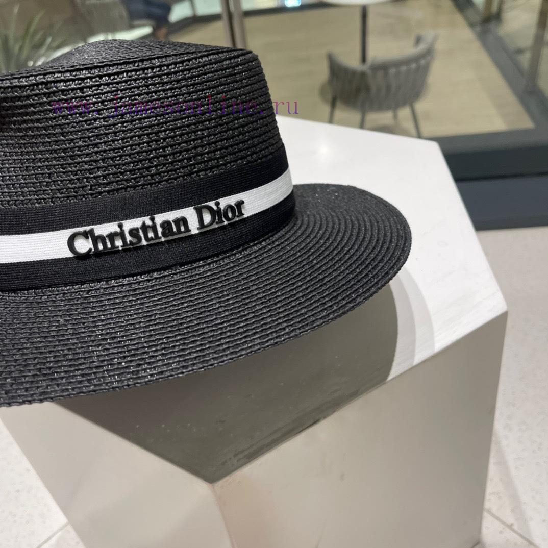 Dior's new straw hat, flat top bucket hat, black and white Mica with a head circumference of70eiramj - Image 5