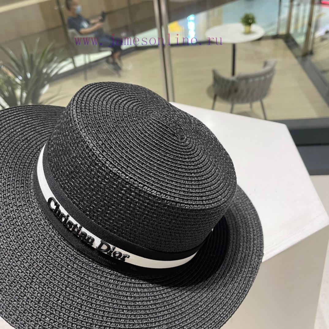 Dior's new straw hat, flat top bucket hat, black and white Mica with a head circumference of70eiramj - Image 7