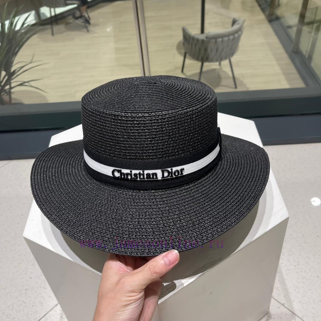 Dior's new straw hat, flat top bucket hat, black and white Mica with a head circumference of70eiramj - Image 8