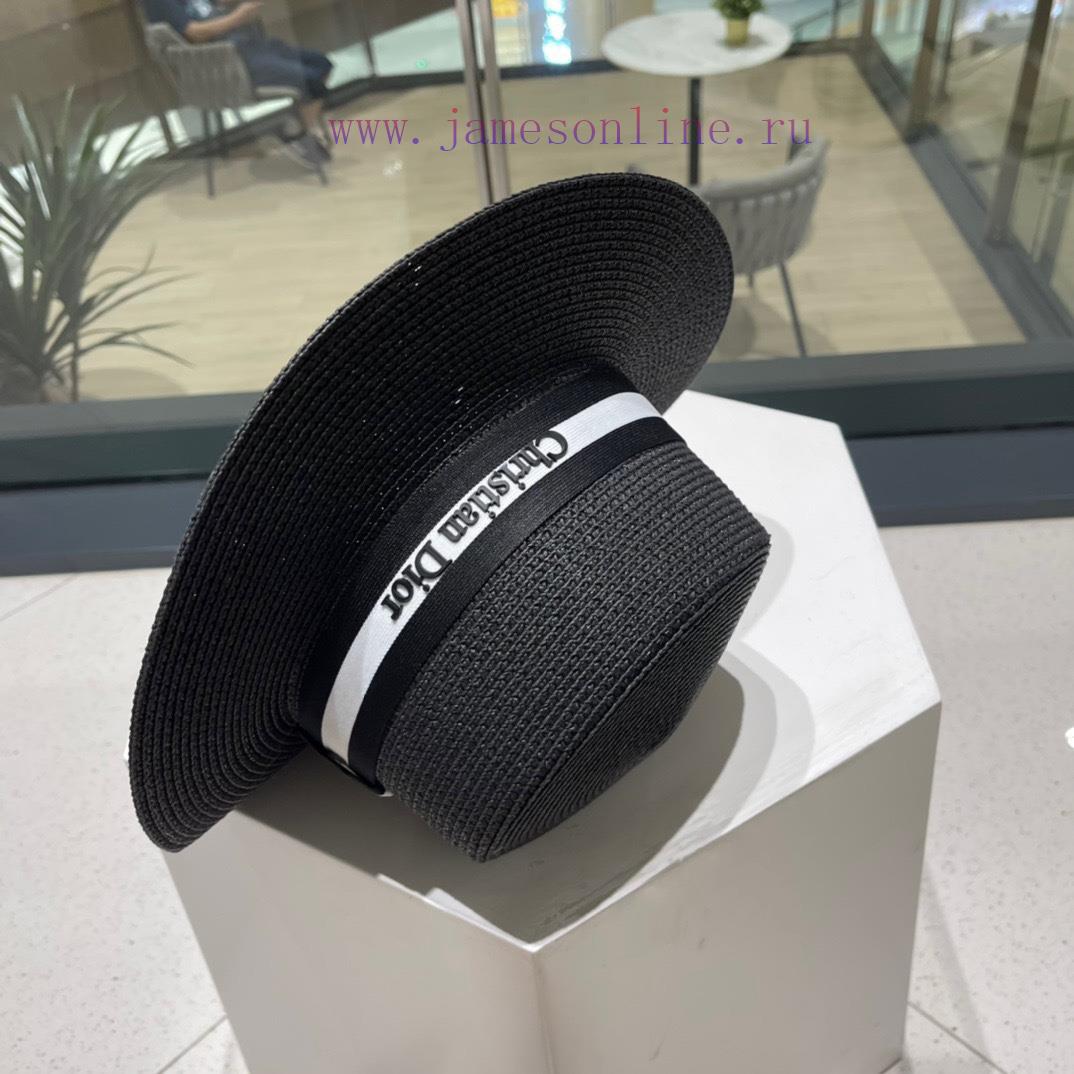Dior's new straw hat, flat top bucket hat, black and white Mica with a head circumference of70eiramj - Image 9