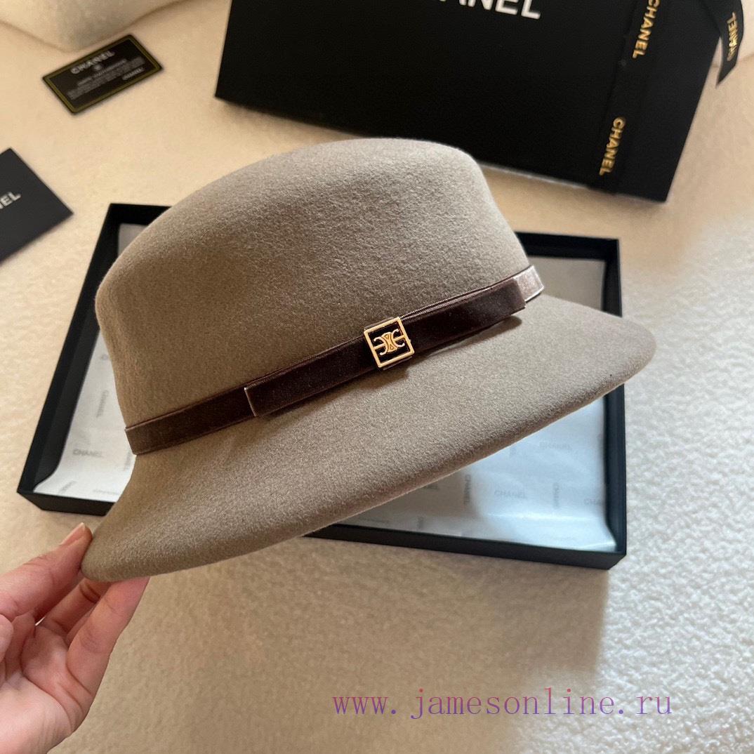 Celine's new autumn and winter woolen basin hat, made of 100% wool fabric, wool top hat, witdgzy0gr0 - Image 3