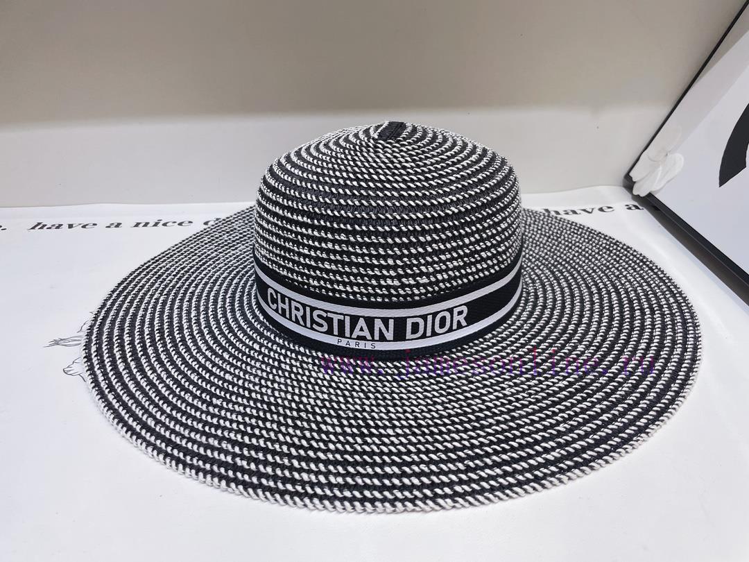 DIOR 2024 New Cotton Yarn Ribbon Straw Hat with Large Edges, a must-have for going out and sn74nb71z - Image 6