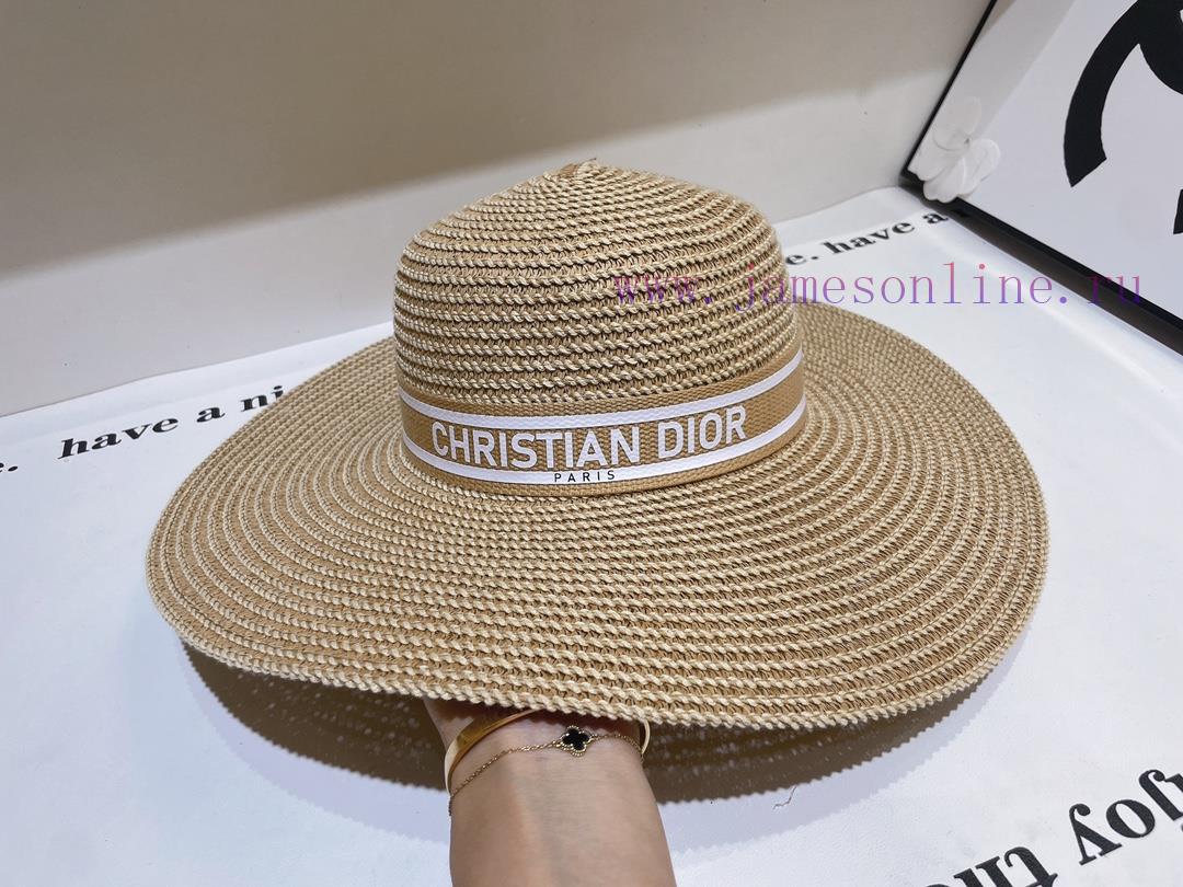 DIOR 2024 New Cotton Yarn Ribbon Straw Hat with Large Edges, a must-have for going out and sn74nb71z - Image 10