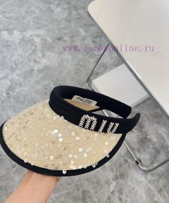 MIUMIU 2024 Summer New Glitter Heavy duty Sunshade Hat with Empty TopLight luxury temperamenxzu71yy5