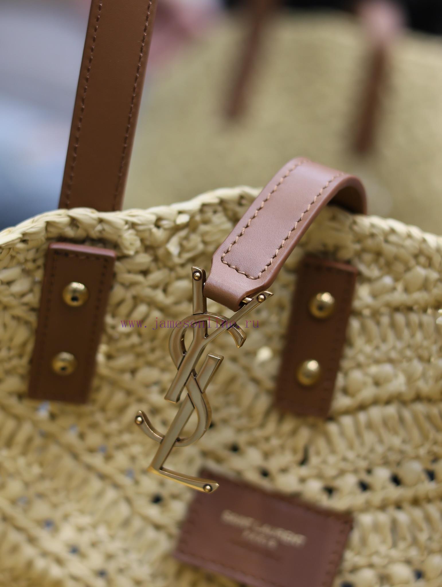 Yves Saint Laurent Bags Apricot SmallPANIER vegetable basket V-shaped hollow woven straw tote bag_The exquisite Pari igb9da0s - Image 7