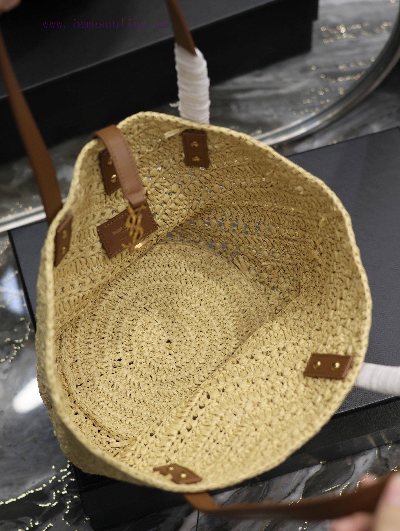 Yves Saint Laurent Bags Apricot SmallPANIER vegetable basket V-shaped hollow woven straw tote bag_The exquisite Pari igb9da0s - Image 8