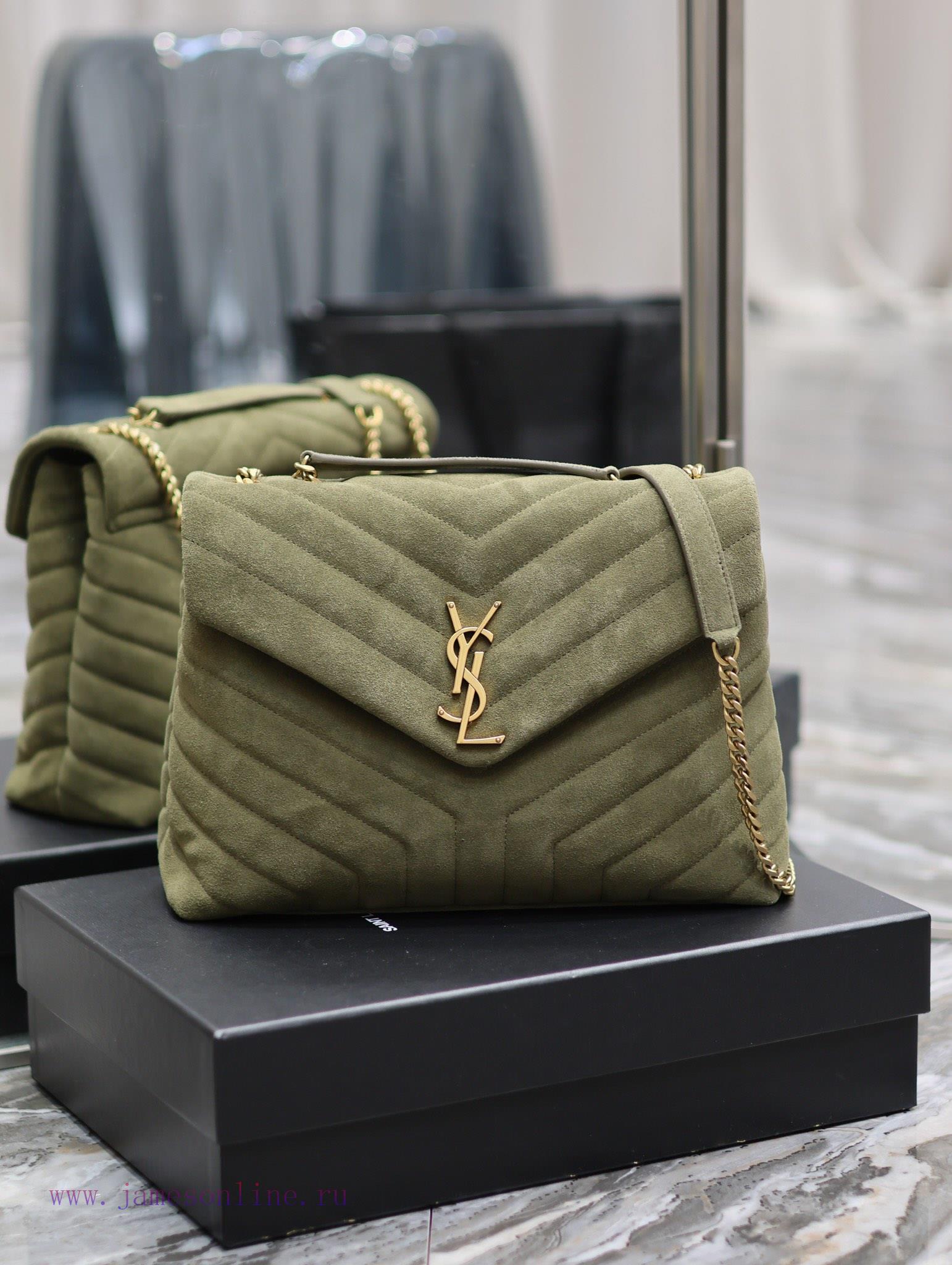 Yves Saint Laurent Bags Loulou_32cm military green frosted leatherA bag suitable for carrying in winter, it has arri svuldmp5