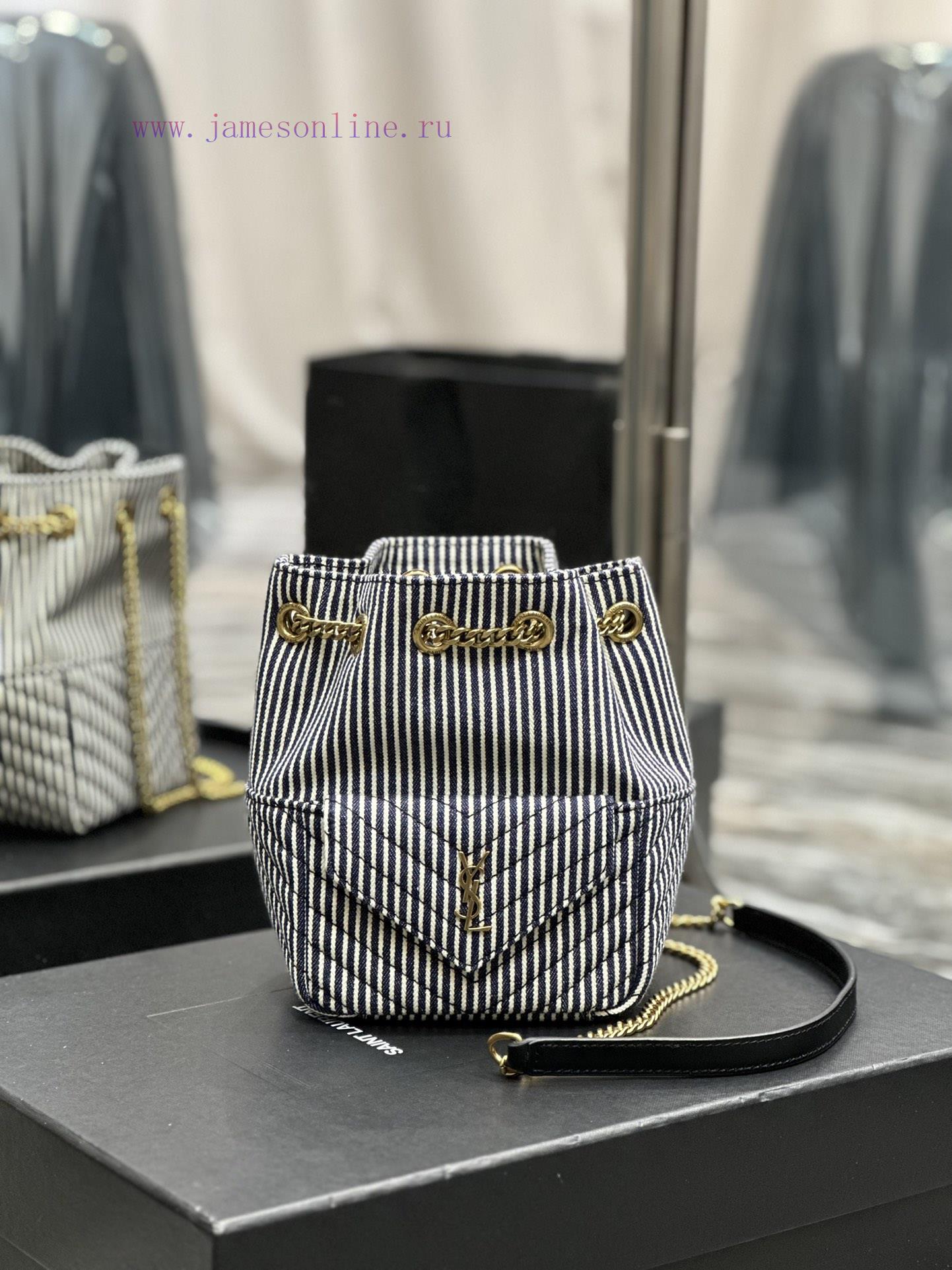 Yves Saint Laurent Bags NEW denim striped gold buckleJOE_The latest V-shaped quilted mini bucket bag has arrived. It tvkvx63a