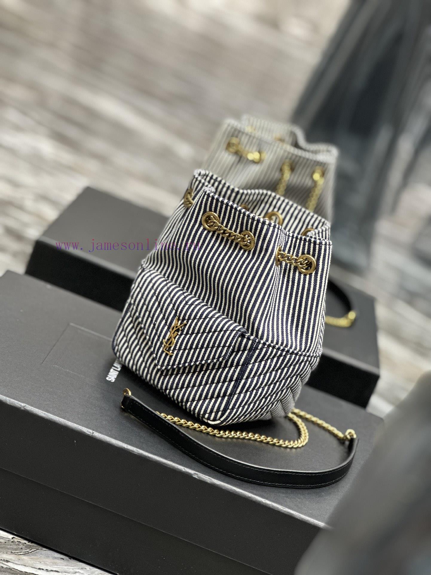 Yves Saint Laurent Bags NEW denim striped gold buckleJOE_The latest V-shaped quilted mini bucket bag has arrived. It tvkvx63a - Image 4