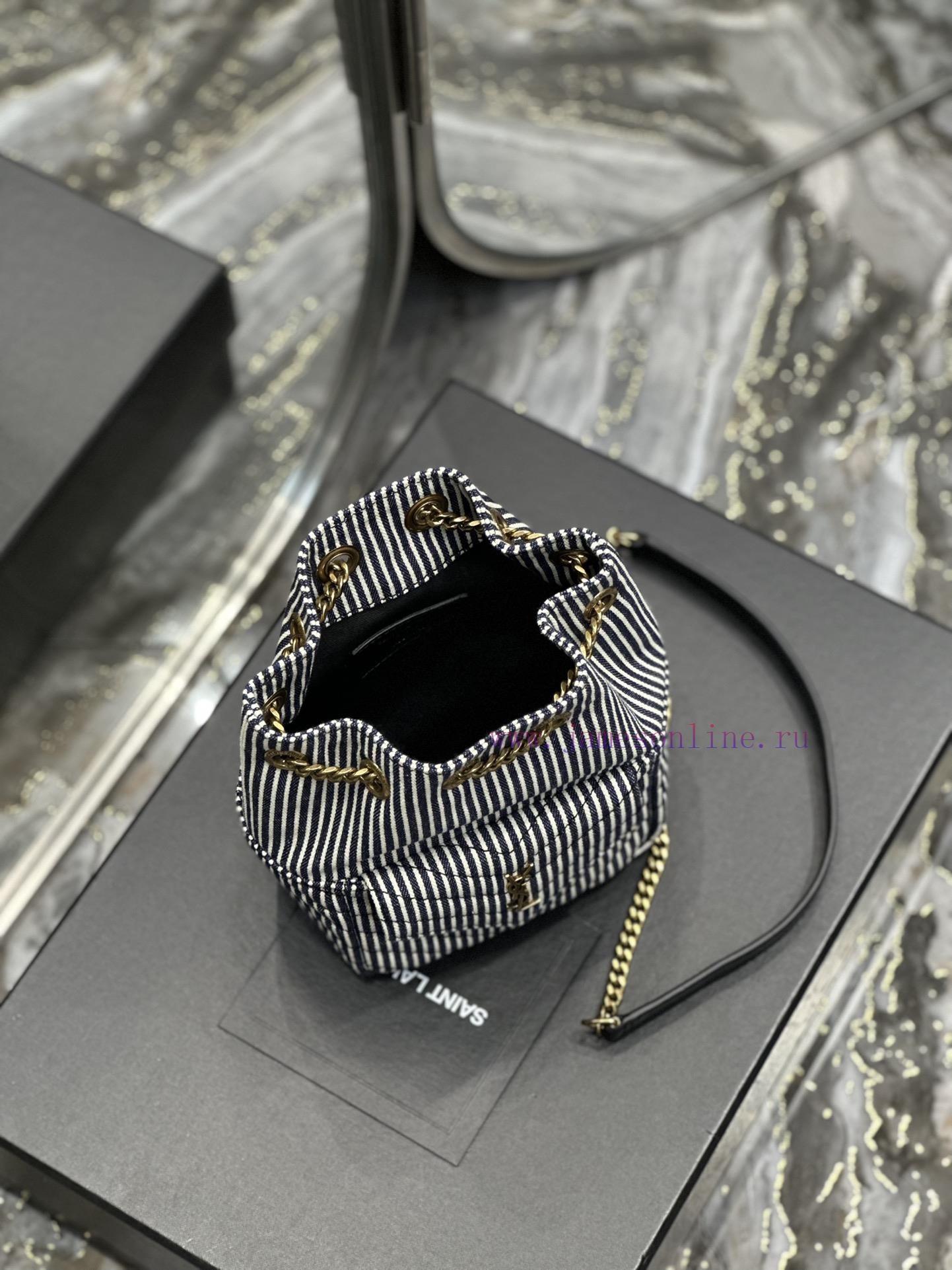 Yves Saint Laurent Bags NEW denim striped gold buckleJOE_The latest V-shaped quilted mini bucket bag has arrived. It tvkvx63a - Image 8