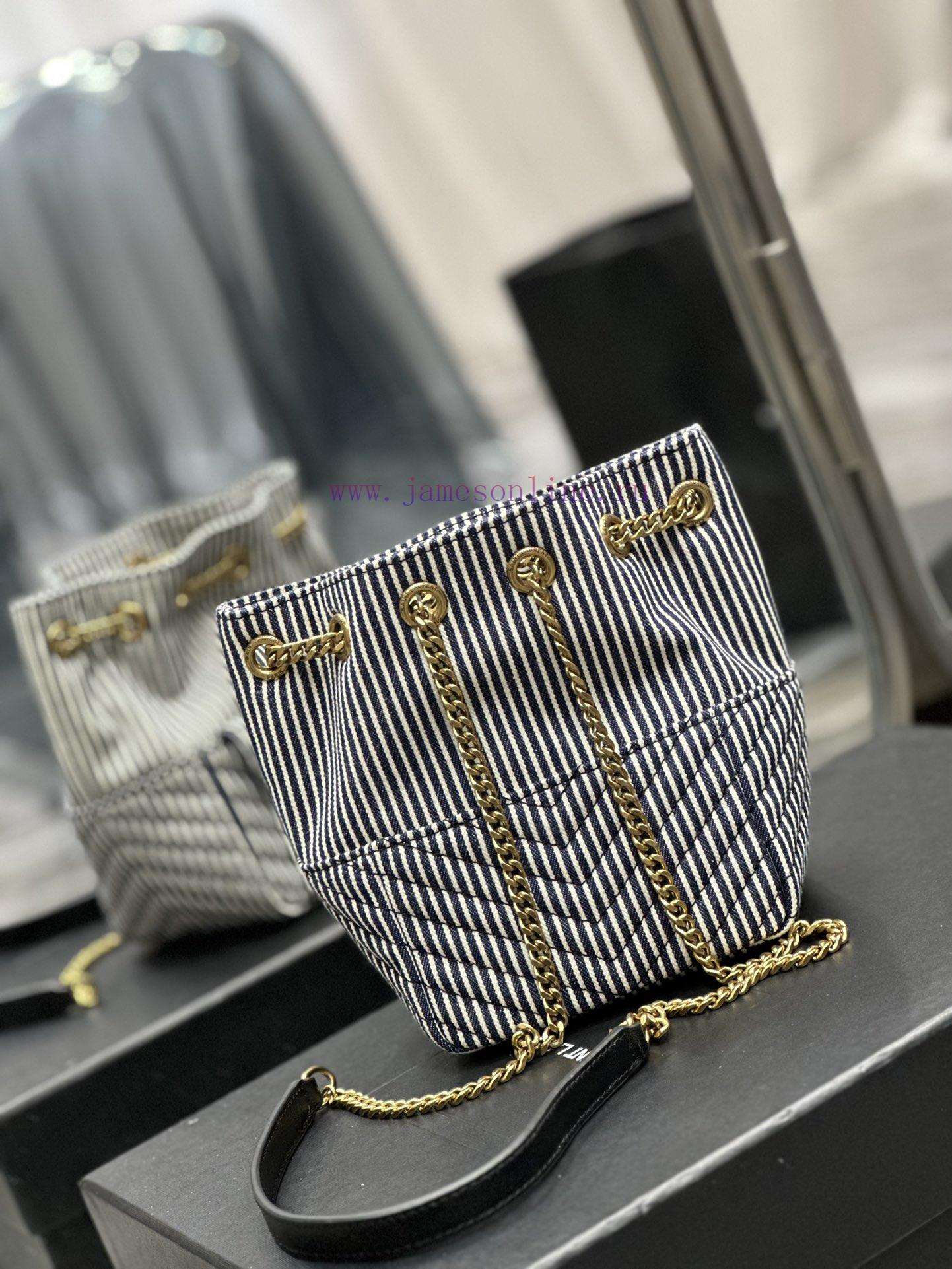 Yves Saint Laurent Bags NEW denim striped gold buckleJOE_The latest V-shaped quilted mini bucket bag has arrived. It tvkvx63a - Image 9