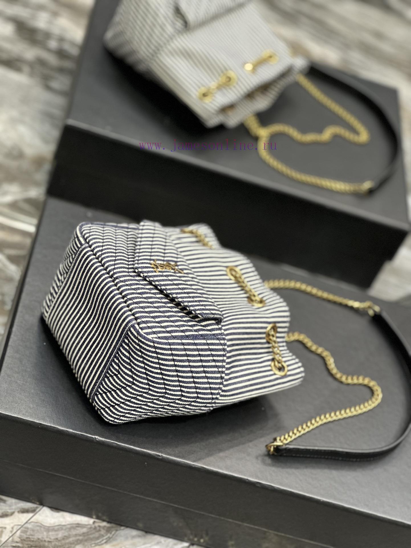 Yves Saint Laurent Bags NEW denim striped gold buckleJOE_The latest V-shaped quilted mini bucket bag has arrived. It tvkvx63a - Image 10