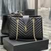 Yves Saint Laurent Bags Black caviar embroidered V-lineY's caviar cowhide large tote bag/shopping bagThe iconic logo 5dg3sumr