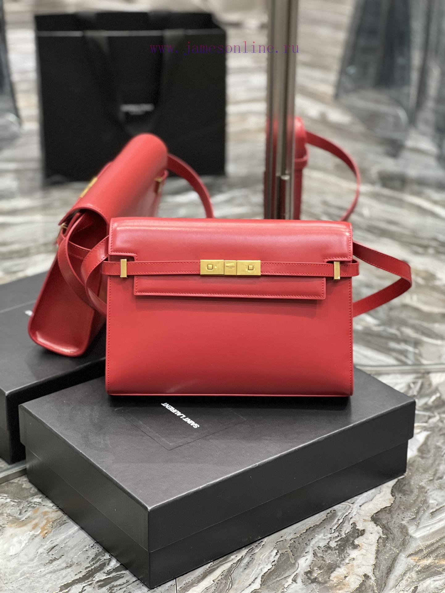 Yves Saint Laurent Bags 𝑴𝒂𝒏𝒉𝒂𝒕𝒕𝒖𝒏 Big Red_The latest revision of the Manhattan baguette bag features a full leather 11dl2o9k
